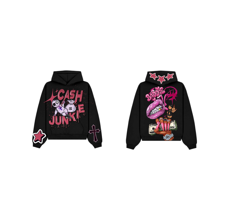 Black Graphic Pullover Hoodie – Cash Junkie Print | ST5CKZ