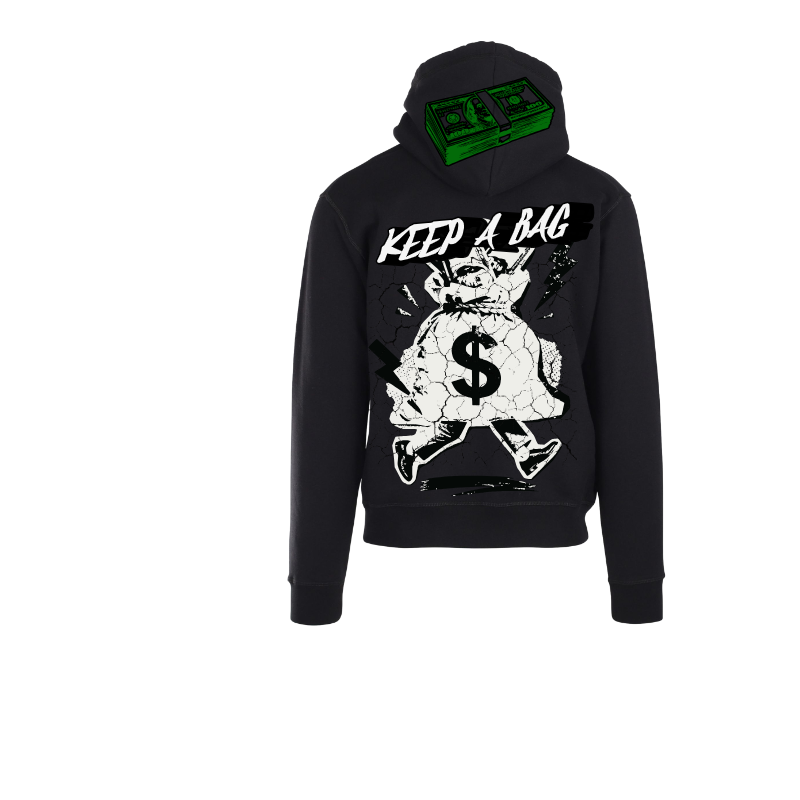 Black Graphic Pullover Hoodie – Keep A Bag Print | ST5CKZ