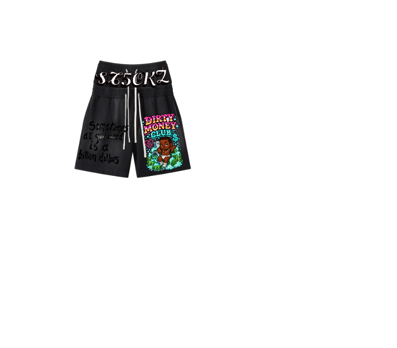 Black Graphic Shorts – Dirty Money Stacked Print | ST5CKZ