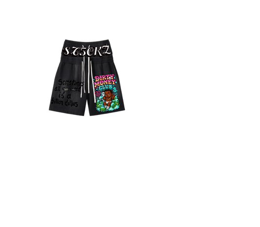 Black Graphic Shorts – Dirty Money Stacked Print | ST5CKZ