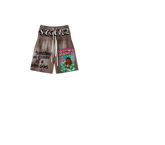 Brown Graphic Shorts – Dirty Money Stacked Print | ST5CKZ