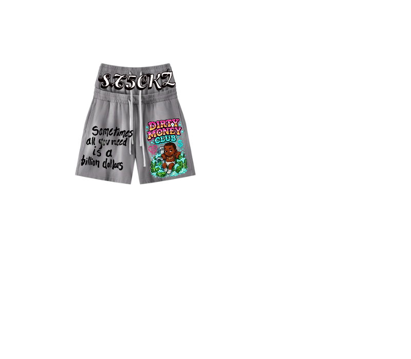 Grey Graphic Shorts – Dirty Money Stacked Print | ST5CKZ