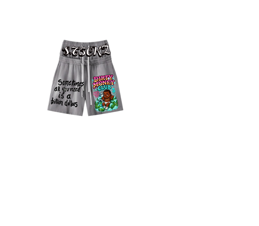 Grey Graphic Shorts – Dirty Money Stacked Print | ST5CKZ