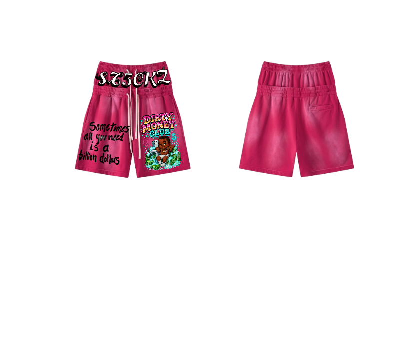 Pink Graphic Shorts – Dirty Money Stacked Print | ST5CKZ