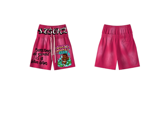 Pink Graphic Shorts – Dirty Money Stacked Print | ST5CKZ
