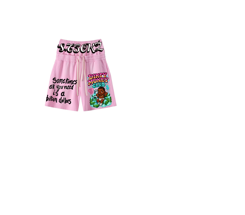 Lavender Graphic Shorts – Dirty Money Stacked Print | ST5CKZ