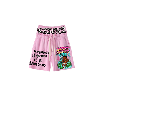 Lavender Graphic Shorts – Dirty Money Stacked Print | ST5CKZ