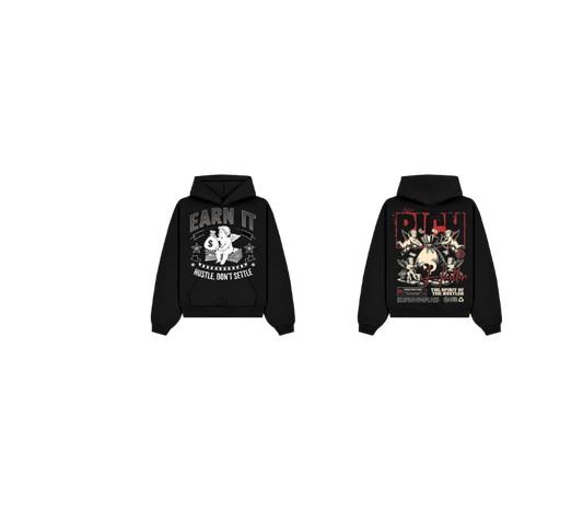 Black Graphic Pullover Hoodie – Earn It Print | ST5CKZ