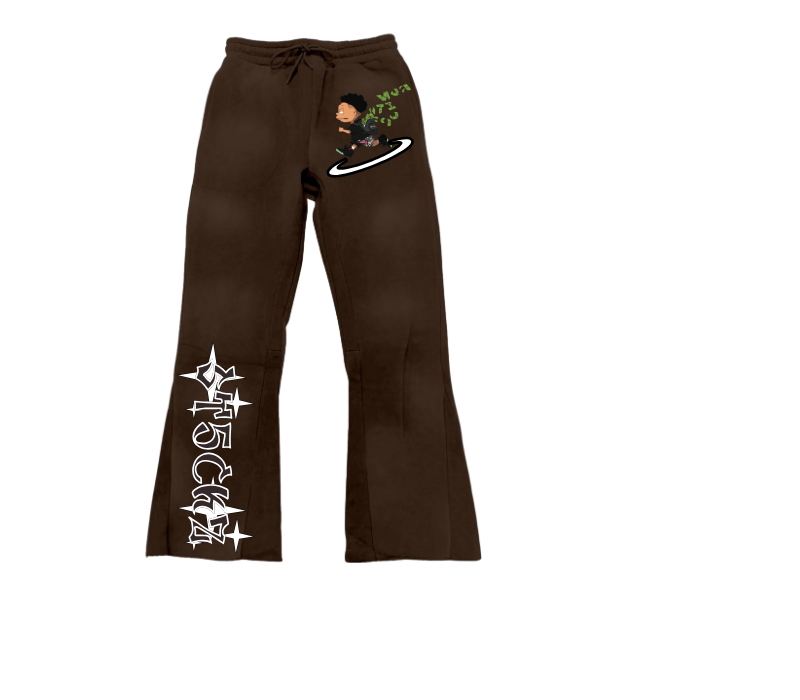 Brown Flared Sweatpants – Bag Getta Graphic Print | ST5CKZ