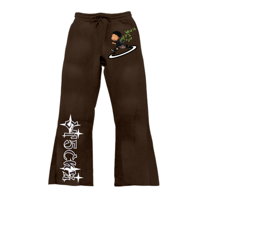 Brown Flared Sweatpants – Bag Getta Graphic Print | ST5CKZ