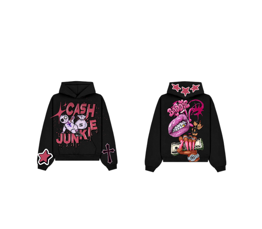 Black Graphic Pullover Hoodie – Cash Junkie Print | ST5CKZ