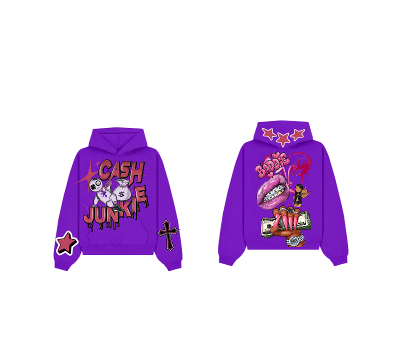 Purple Graphic Pullover Hoodie – Cash Junkie Print | ST5CKZ