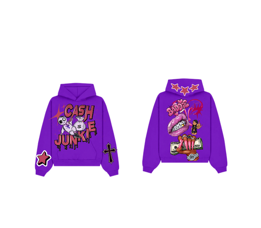Purple Graphic Pullover Hoodie – Cash Junkie Print | ST5CKZ
