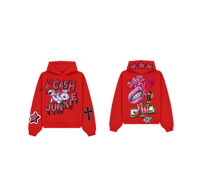 Red Graphic Pullover Hoodie – Cash Junkie Print | ST5CKZ