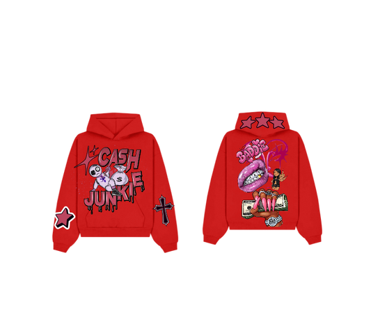 Red Graphic Pullover Hoodie – Cash Junkie Print | ST5CKZ