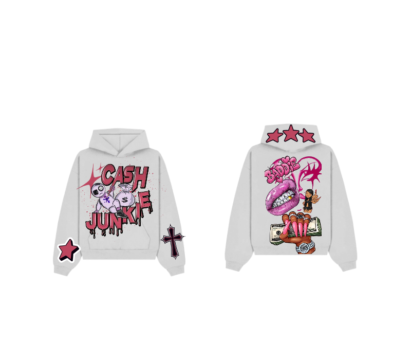 White Graphic Pullover Hoodie – Cash Junkie Print | ST5CKZ