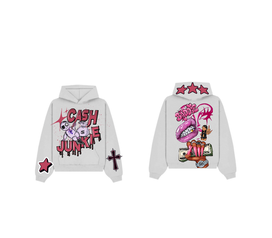 White Graphic Pullover Hoodie – Cash Junkie Print | ST5CKZ