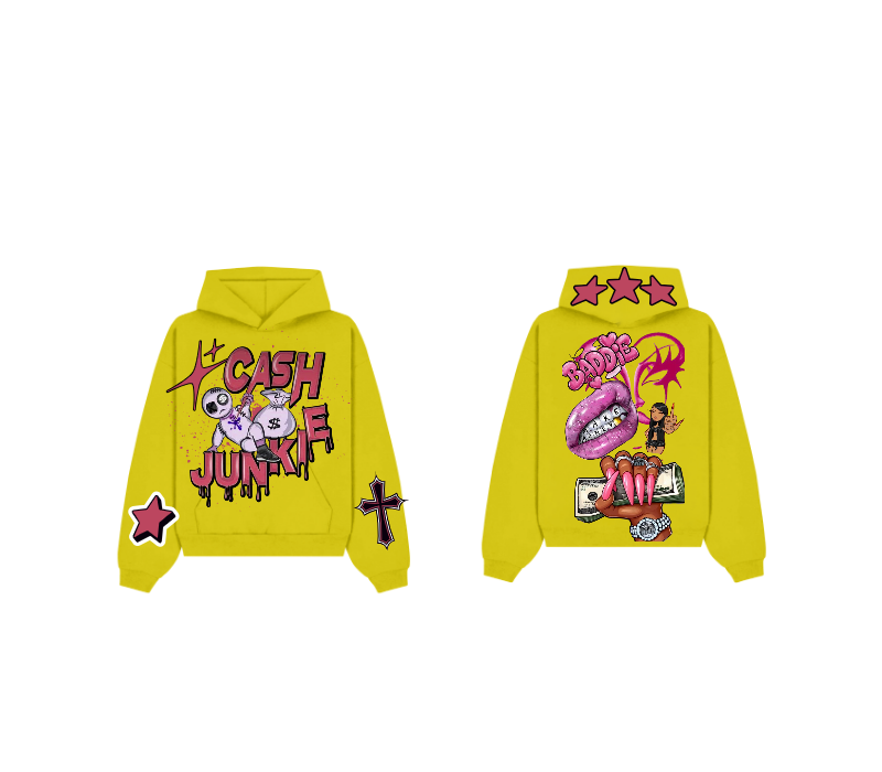 Yellow Graphic Pullover Hoodie – Cash Junkie Print | ST5CKZ