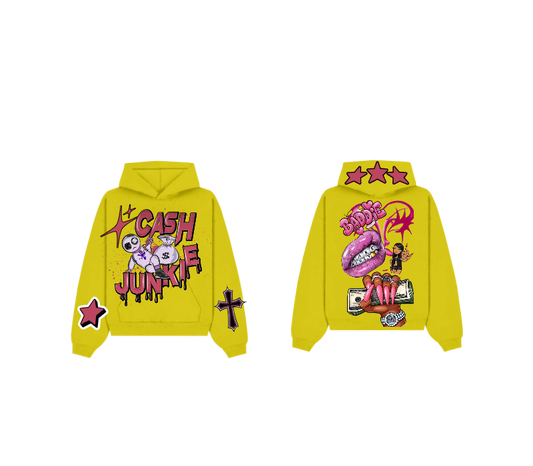 Yellow Graphic Pullover Hoodie – Cash Junkie Print | ST5CKZ