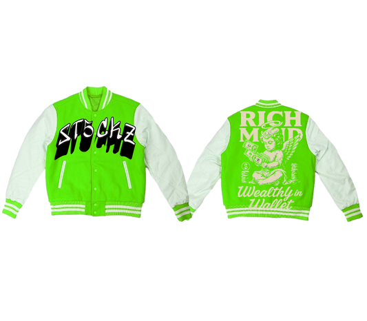 Lime Green Varsity Graphic Hoodie – Rich Mind Print | ST5CKZ