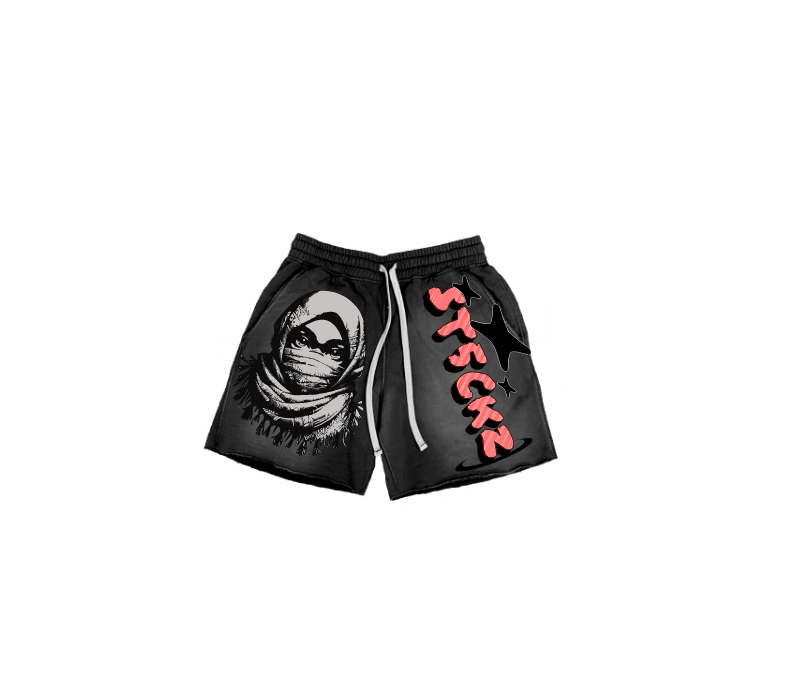 ST5CKZ- BLACK MASKED ARAB ACID SHORTS