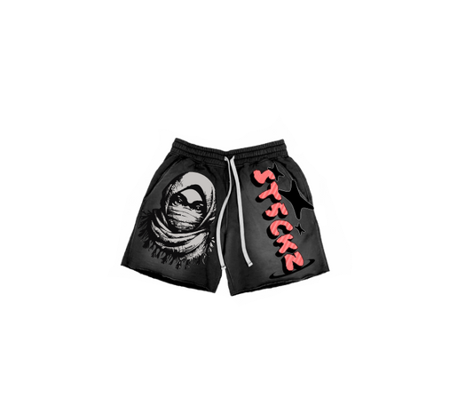 ST5CKZ- BLACK MASKED ARAB ACID SHORTS