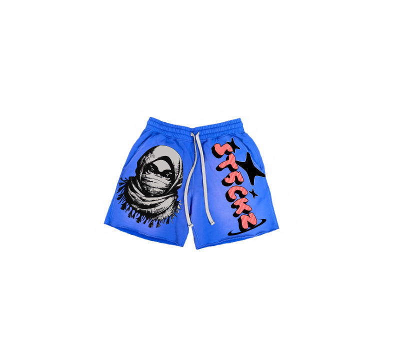 ST5CKZ- BLUE MASKED ARAB ACID SHORTS