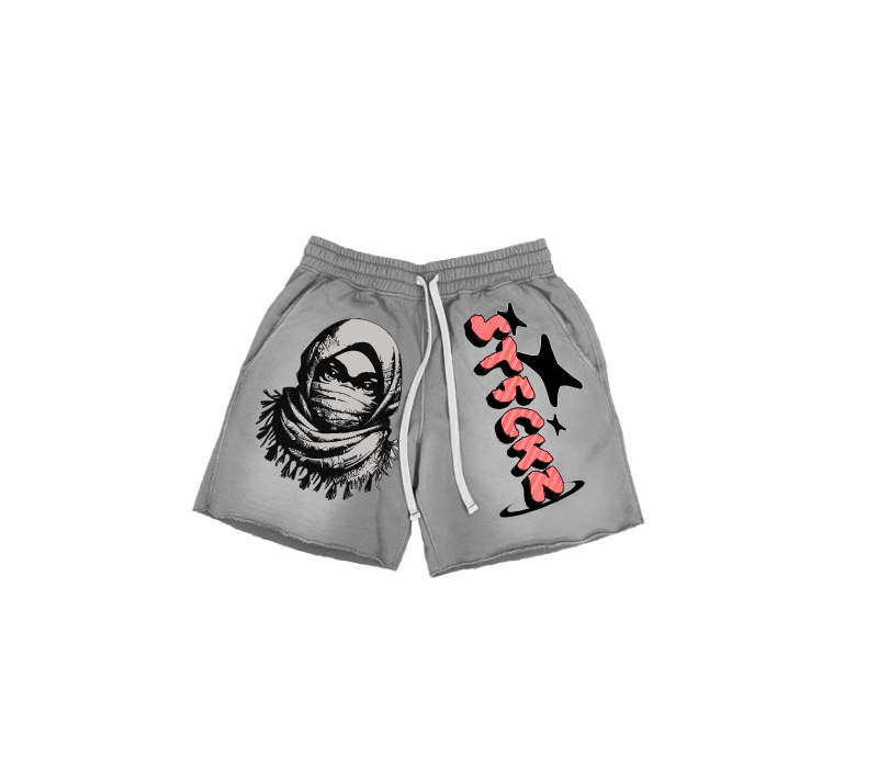 ST5CKZ- GREY MASKED ARAB ACID SHORTS
