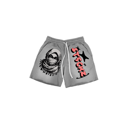 ST5CKZ- GREY MASKED ARAB ACID SHORTS