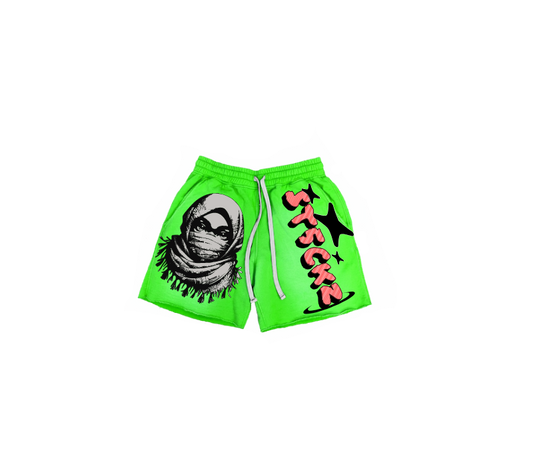 ST5CKZ- GREEN MASKED ARAB ACID SHORTS