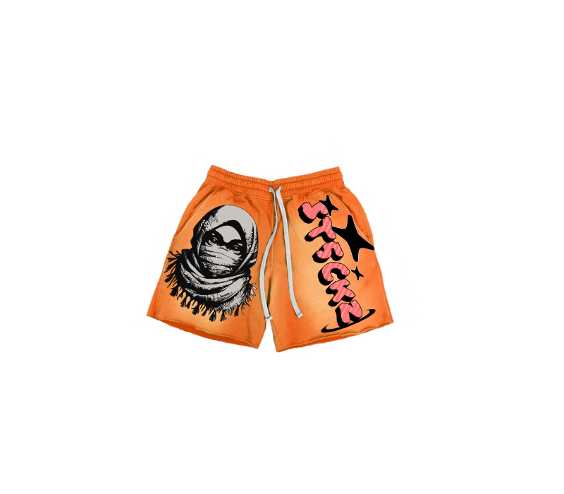 ST5CKZ- ORANGE MASKED ARAB ACID SHORTS