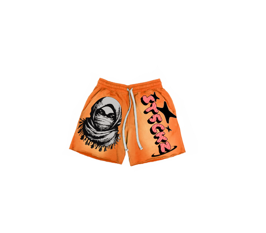 ST5CKZ- ORANGE MASKED ARAB ACID SHORTS