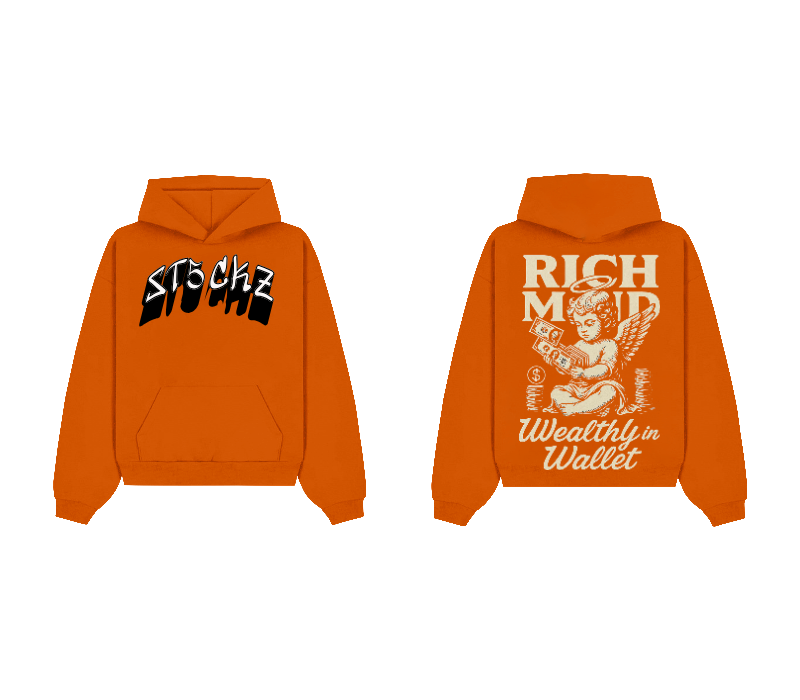 Orange Graphic Pullover Hoodie – Rich Mind Print | ST5CKZ