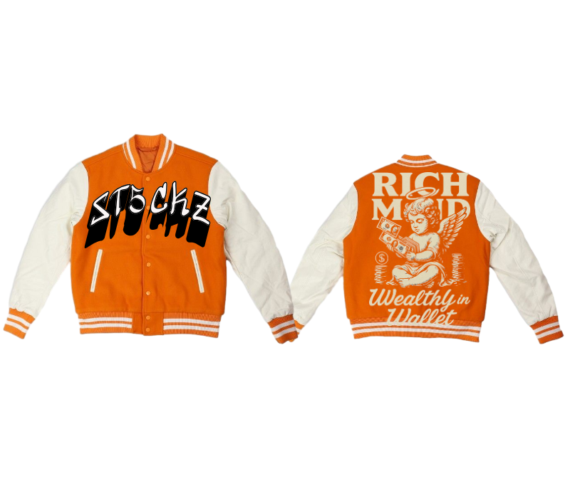 Orange Varsity Graphic Hoodie – Rich Mind Print | ST5CKZ