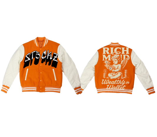 Orange Varsity Graphic Hoodie – Rich Mind Print | ST5CKZ