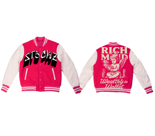Pink Varsity Graphic Hoodie – Rich Mind Print | ST5CKZ