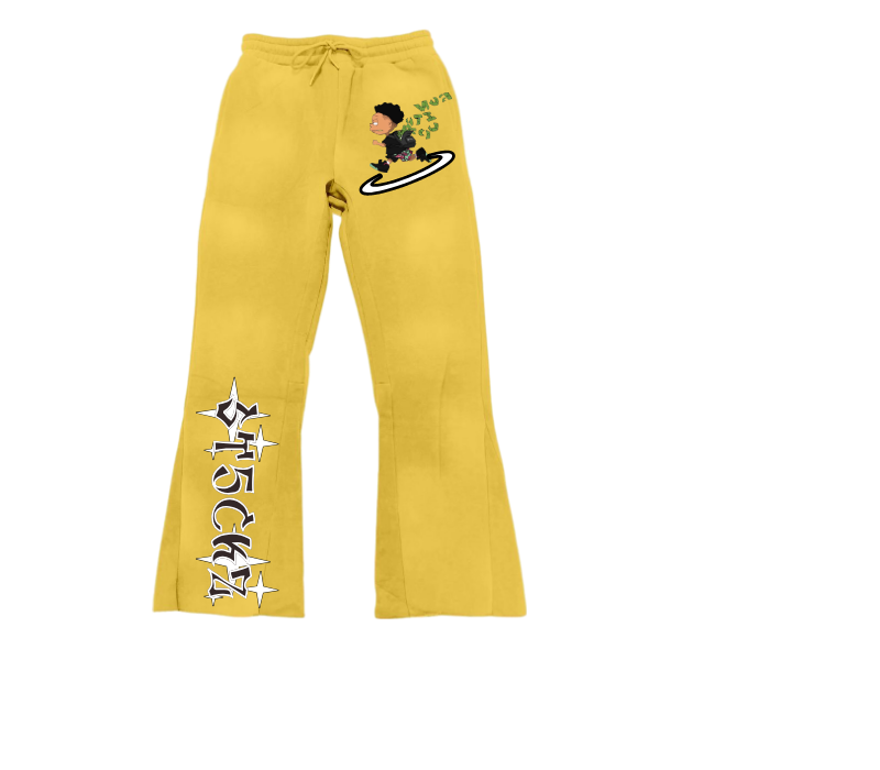 Beige Flared Sweatpants – Bag Getta Graphic Print | ST5CKZ